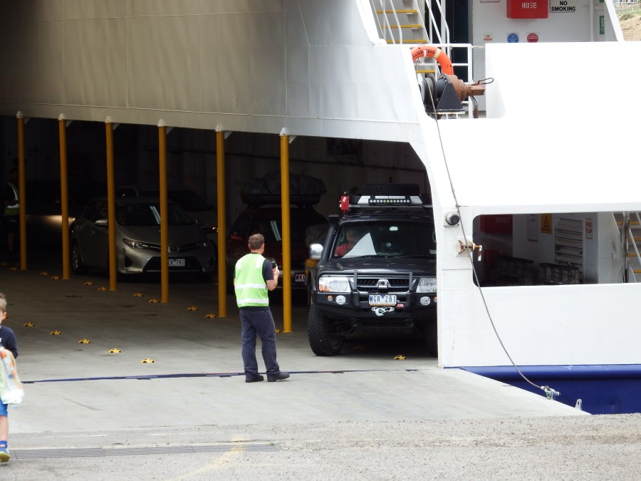 Being guided off the ferry at Penneshaw